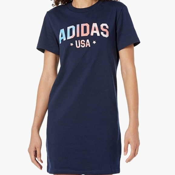 adidas Dresses & Skirts - adidas usa Logo shirt Dress multi sport women's blue  size M‎